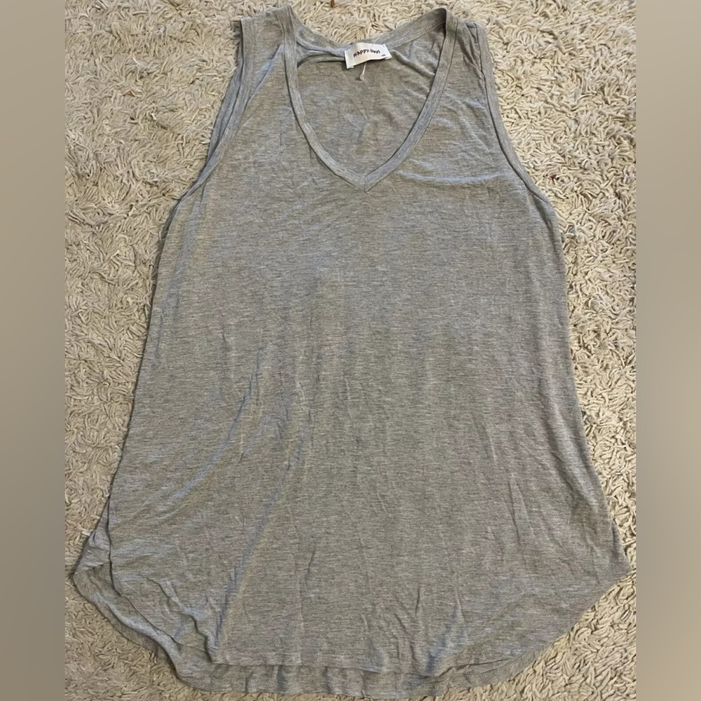 HAPPY DAYS gray sleeveless stretchy v-neck vest top large l